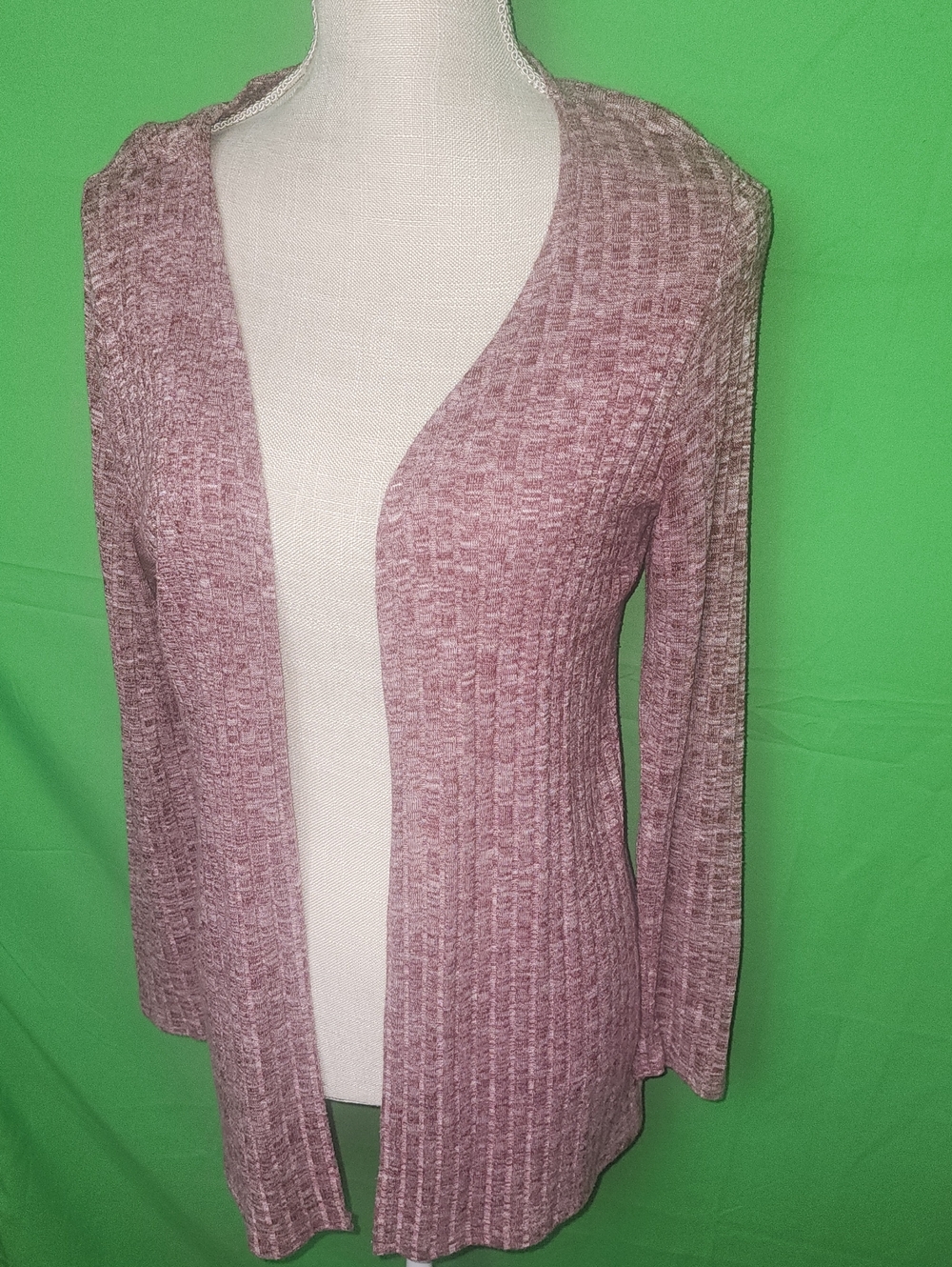 Charlotte Russe Ribbed Open Front Cardigan Mauve Pink M Marled